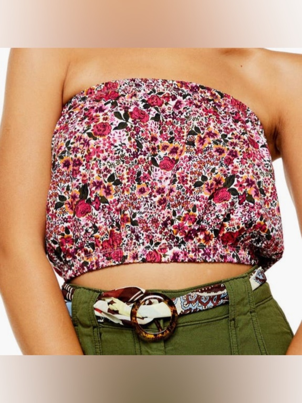 NWT Topshop Strapless Floral Crop Top SZ 8 Cotton